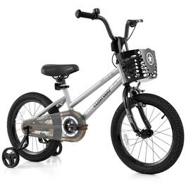Costway - 16" Kid's Bike with Training Wheels Adjustable Handlebar & Seat Handbrake - Silver