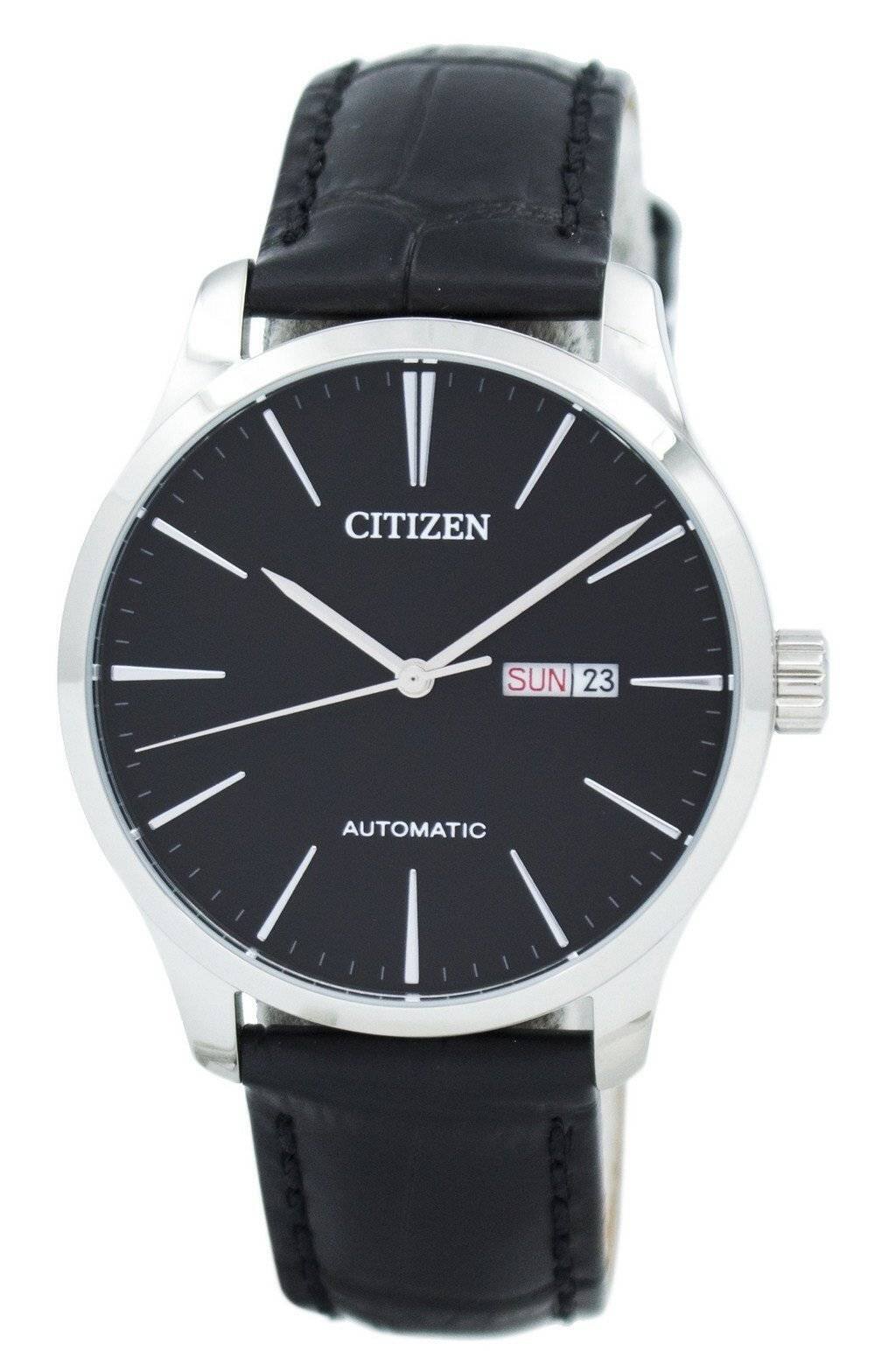 Citizen - Automatic Leather Strap NH8350-08E Men's Watch - Black/Silver