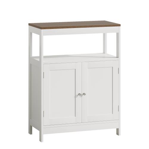 Alt View 4. LUCKY ONE - Freestanding Modern Storage Cabinet with Double Doors Adjustable Shelf Natural Wood Top for Bathroom - White.