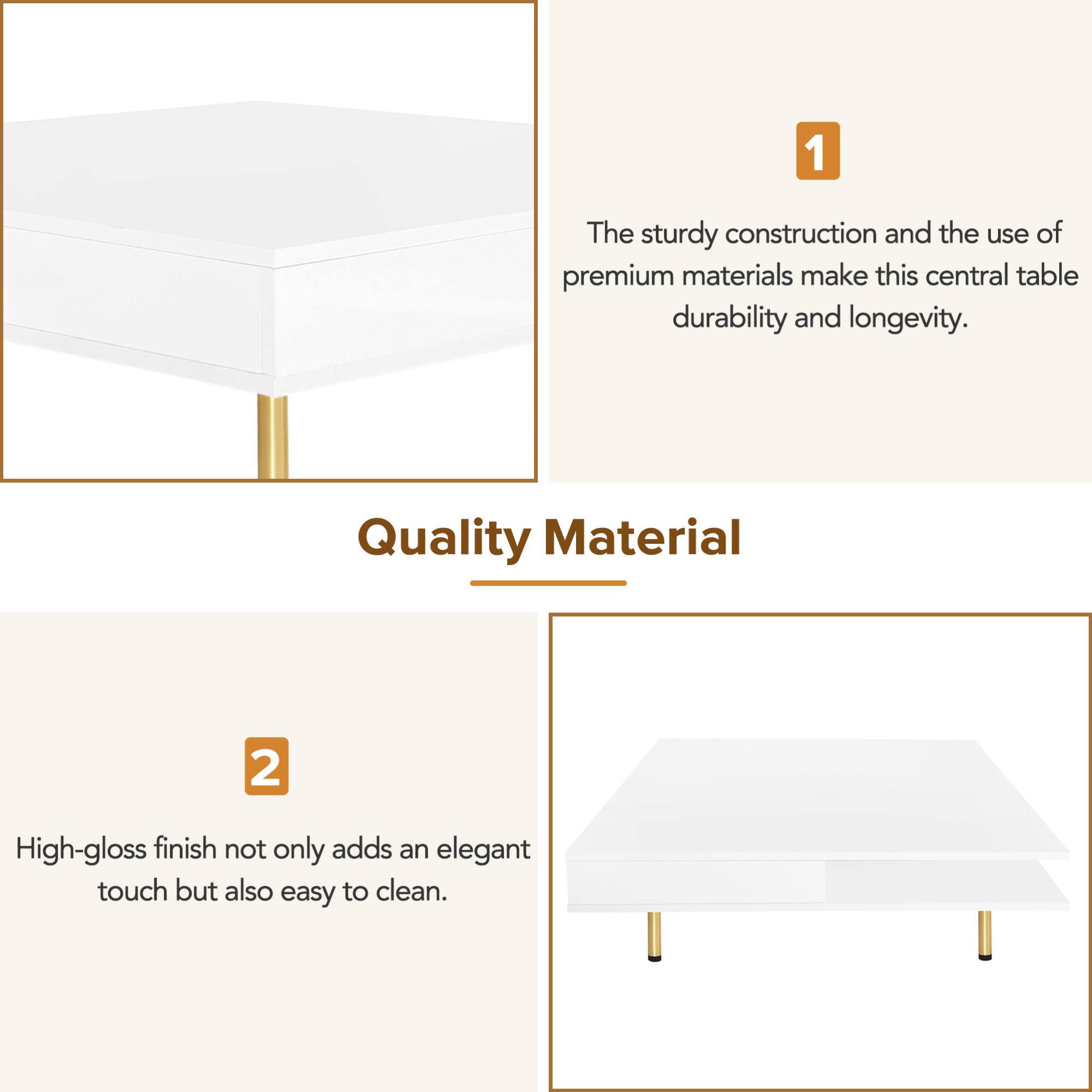 1. The sturdy construction and the use of premium materials make this central table durable and long-lasting.

2. High-gloss finish not only adds an elegant touch but also easy to clean.
