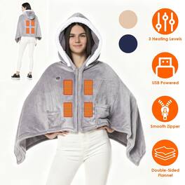 Loheer - Wearable Heated Throw Blanket Portable Electric Heating Hoodie Three Heating Levels - Gray