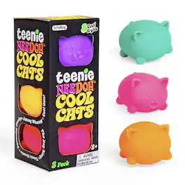 Schylling - NeeDoh Teenie Cool Cat Sensory Squeeze Toy, 3 Mini Groovy Globs, 1.5", Ages 3+, 1 Pack - Multicolor