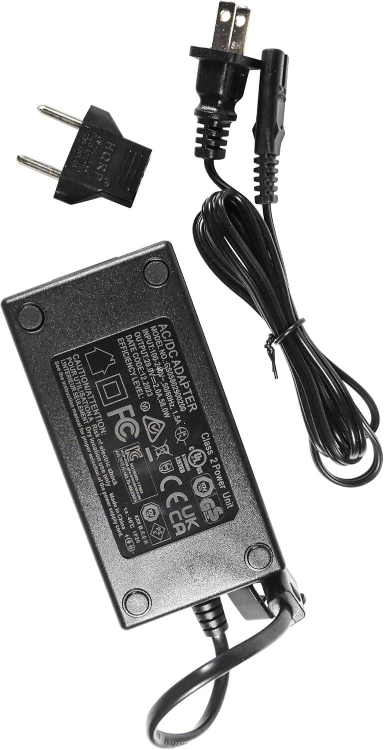 AC/DC ADAPTER  
INPUT: 100-240V~ 50/60Hz  
OUTPUT: 12V 2.0A  
EFFICIENCY: 85%  
MODEL: HQRP  
DATE: 2023  
NO.: 0-24005807800200  
CAUTION/ATTENTION LEVEL: VI  
MADE IN CHINA  
IP20  
UL LISTED  
E320600  
HU16909-17003  
70-40625075  
FC 1.5A  
Class 2 Power Unit  
Dry location only  
For proper use, see the instruction manual  
Do not use in wet locations  
Do not use in hazardous locations  
Do not use in areas with explosive gases or dust  
Do not use in areas with explosive dust  
Do not use in areas with explosive gases  
Do not use in areas with explosive dust  
Do not use in areas with explosive gases  
Do not use in areas with explosive dust  
Do not use in areas with explosive gases  
Do not use in areas with explosive dust  
Do not use in areas with