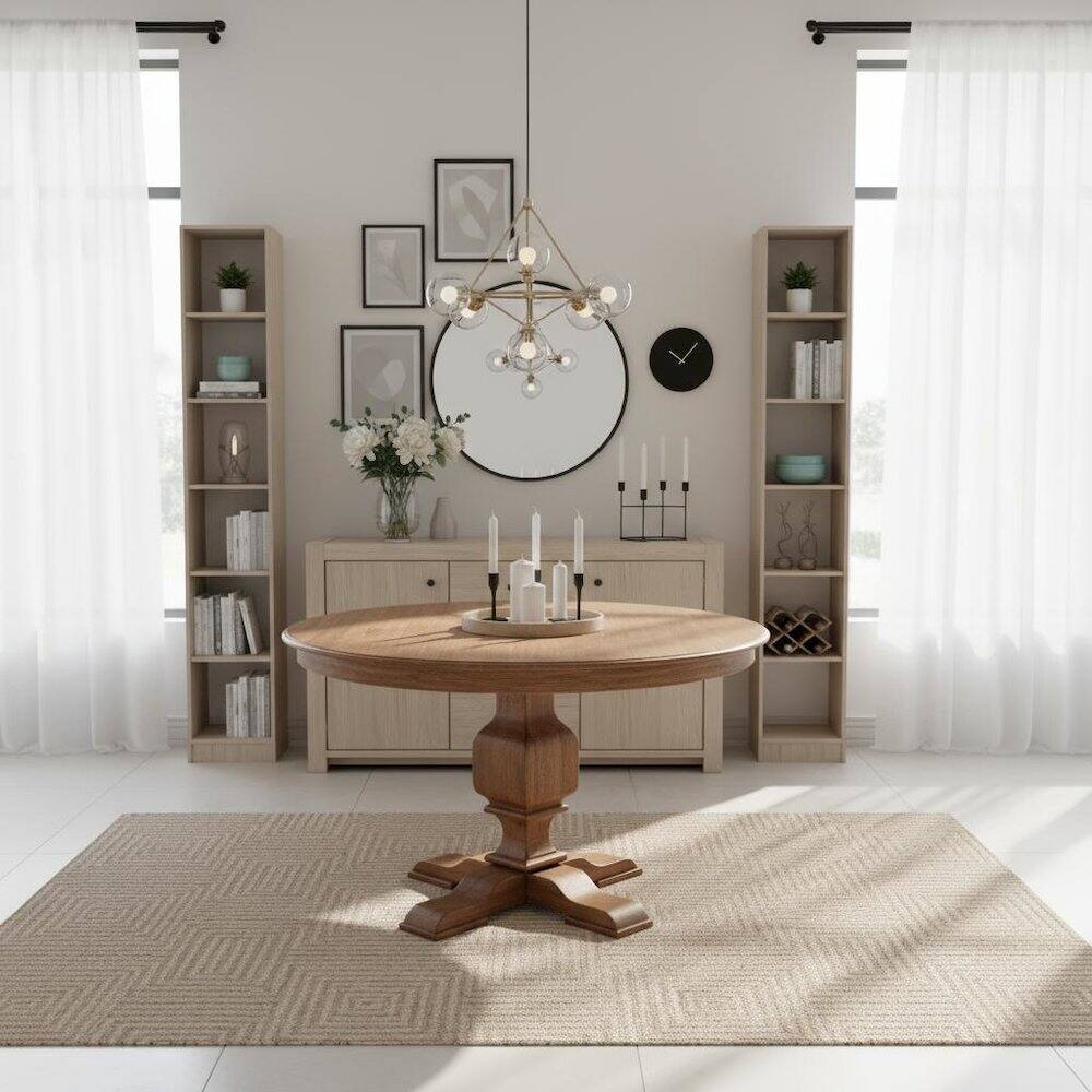 Alt View 1. FurniFact - Rustic Round Dining Table - Multi-Color.
