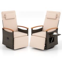 Gymax - 2PCS Outdoor 360° Swivel Rattan Recliner Chair Patio Wicker Chaise Lounge Chair - Beige
