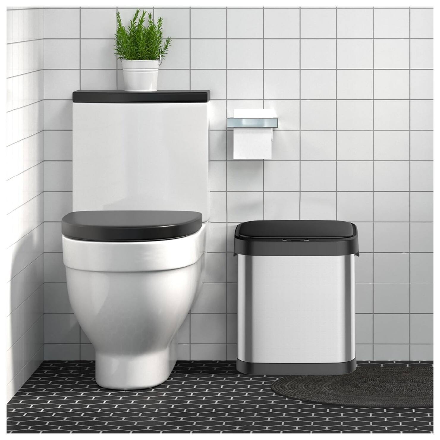 Angle. GARVEE - Automatic Trash Can - 8 Gallon/30 Liter Touchless Smart Stainless Steel Waste Can with Lid - Silver.