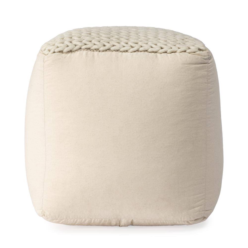 Angle. Butler Specialty - Fernandos Woven Pouffe - Cream,Ivory.