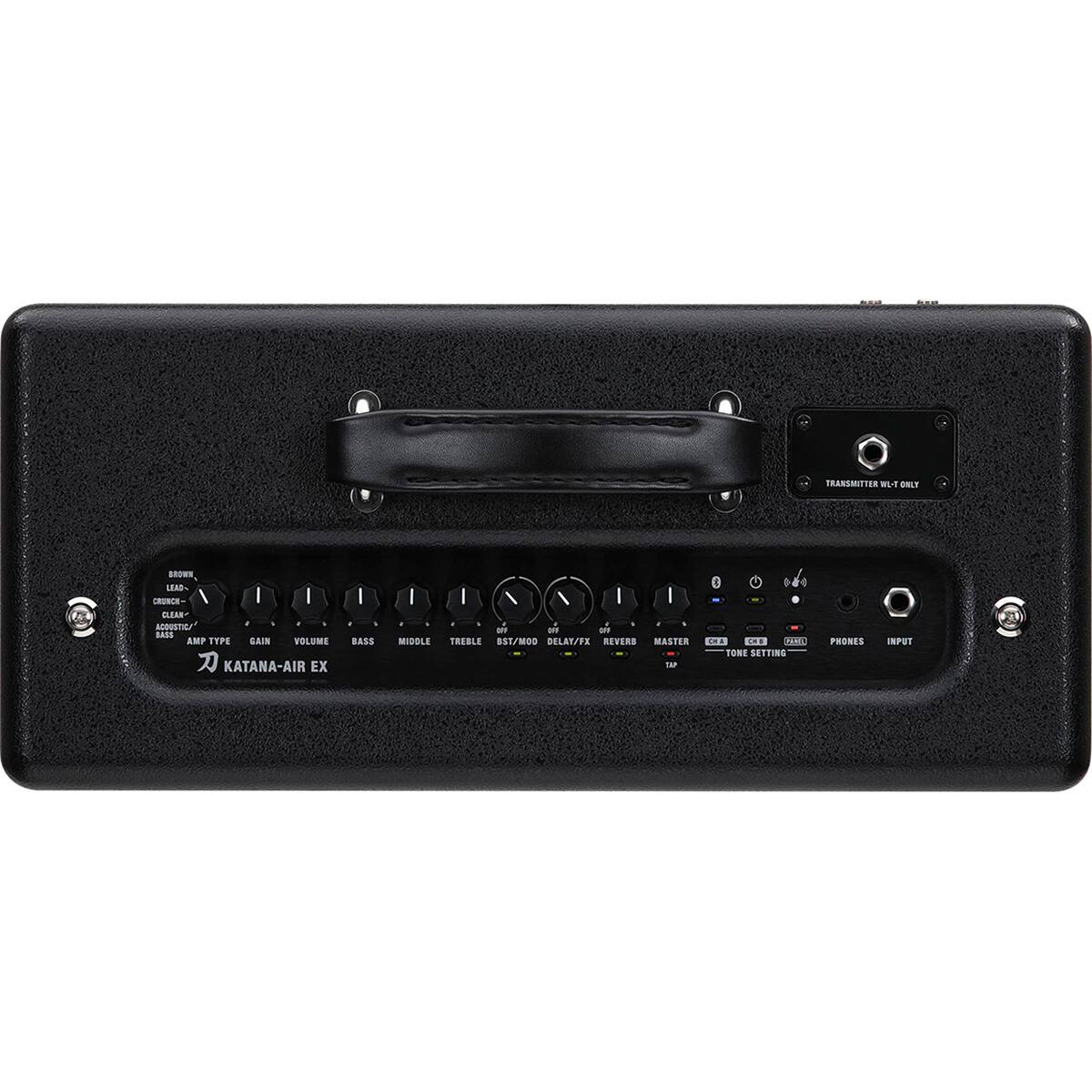 TRANSMITTER - SNLT or LEA0

CRONCE - I I EIAS - . ACQUSTIE BASSS AMP TYPE SAIN VOLUME

KATANA-AIR EX - BASS I I a oi a MIDDLE TREBLE 8ST/MOD DELAT/PX RVER MASTER taP 1 V .. ENS CAMA TONE SETTING PHOMES INPOT

BRIGHT
CRUNCH
ACOUSTIC/ACOUSTIC BASS
AMP TYPE
GAIN
VOLUME
BASS
MIDDLE
TREBLE
BST/MOD
DELAY/FX
REVERB
MASTER
TAP
TONE SETTING
PHONES
INPUT

TRANSMITTER WI-ONLY