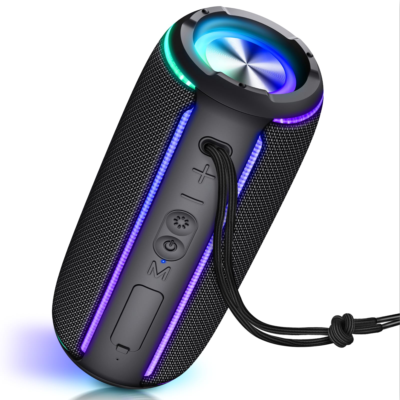 Front. Dazzed Corner - Portable Bluetooth Speaker with RGB Lights - Black.