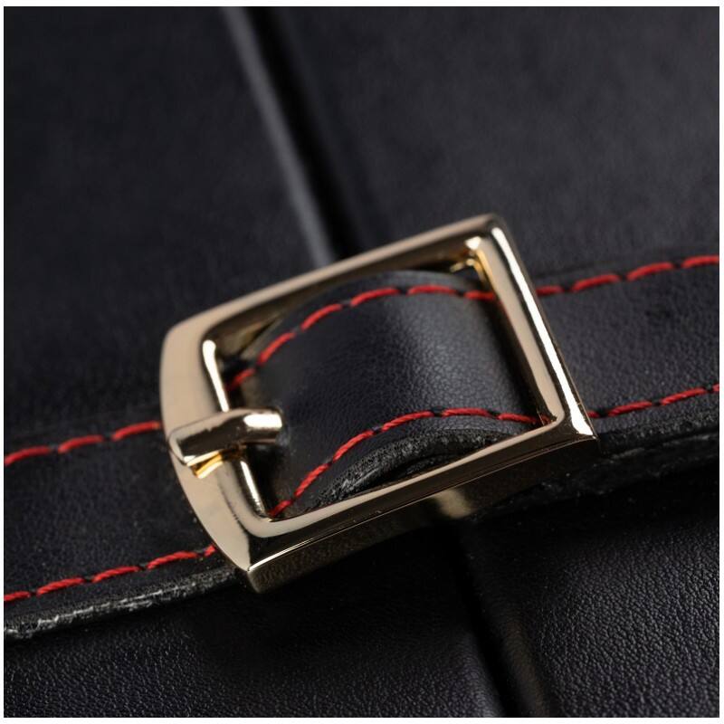 Back. Prestige - Azure Travel Cigar Humidor - Black Leather with Rich Red Stitching.