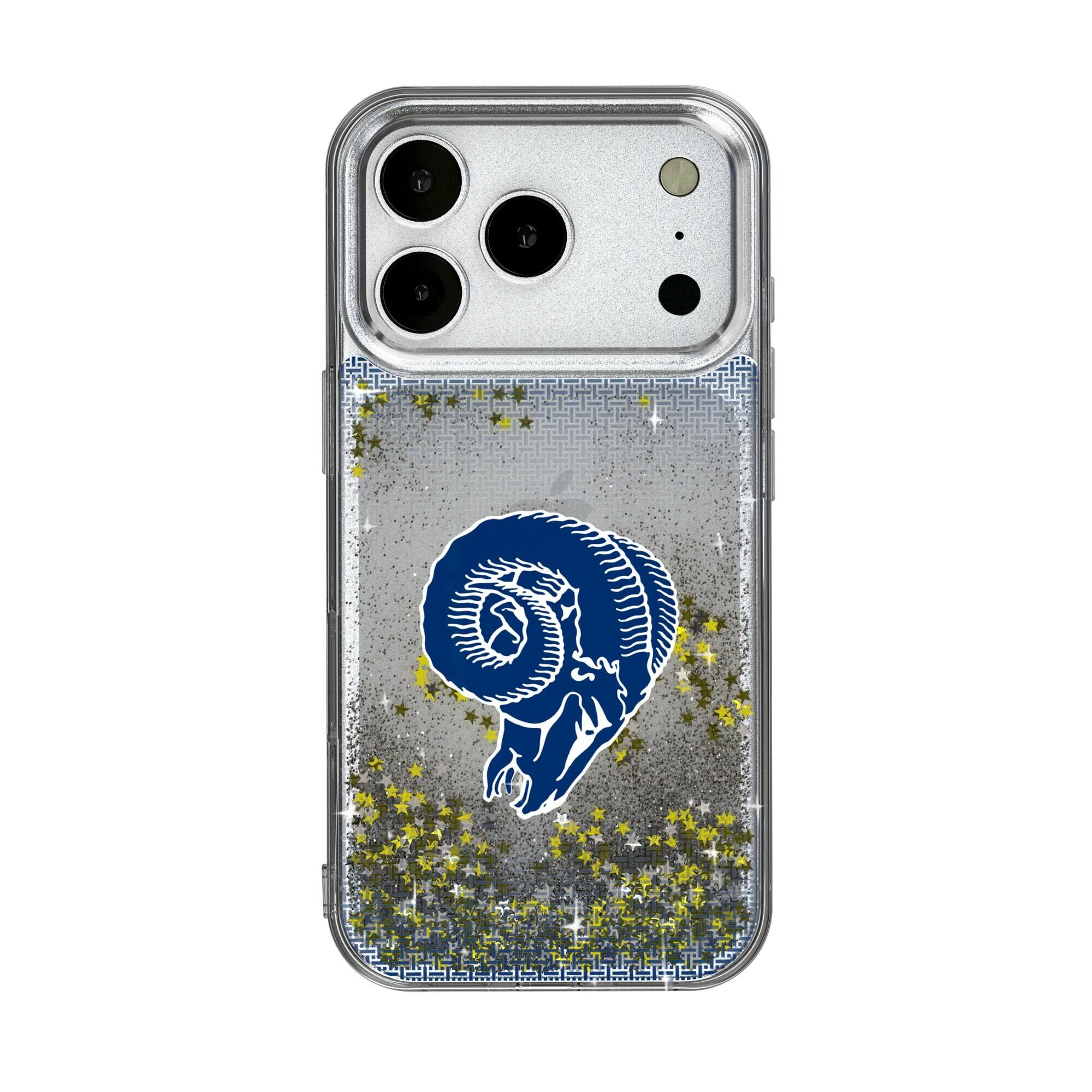 Front. Keyscaper - Los Angeles Rams Linen Logo iPhone Glitter Case - 16 Pro - Multicolor.