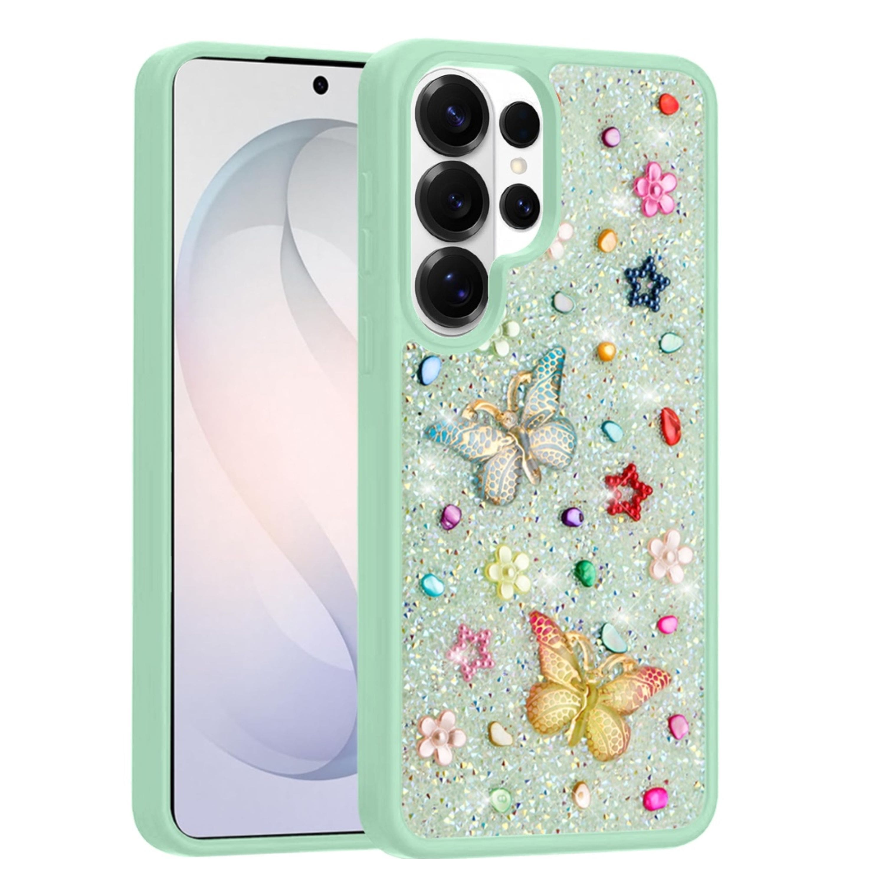 Kitcheniva - Butterfly 3D Jewel Glitter Phone Case With Tempered Glass For Samsung Galaxy S26 Ultra - Teal price history on PriceWatchPro