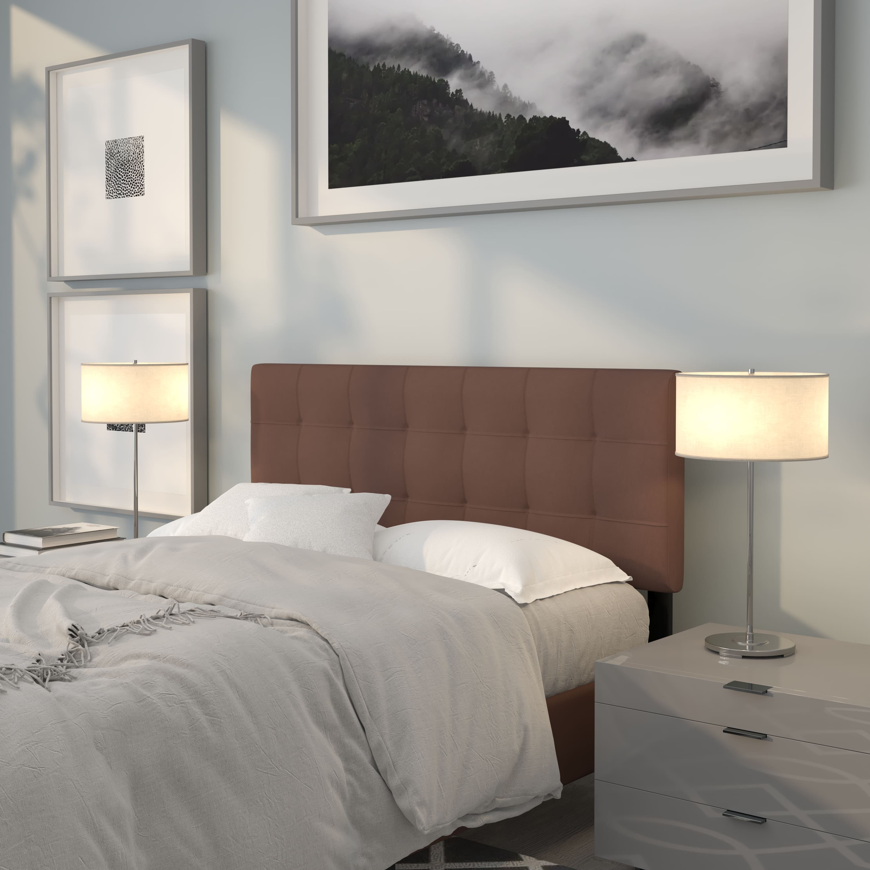 Emma + Oliver - Quilted Tufted Upholstered Headboard - Dark Brown