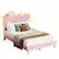 Angle. Bestier - Twin Size Upholstered Platform Bed Frame with LED Lighting and Adjustable Storage Headboard for Bedroom - Pink.