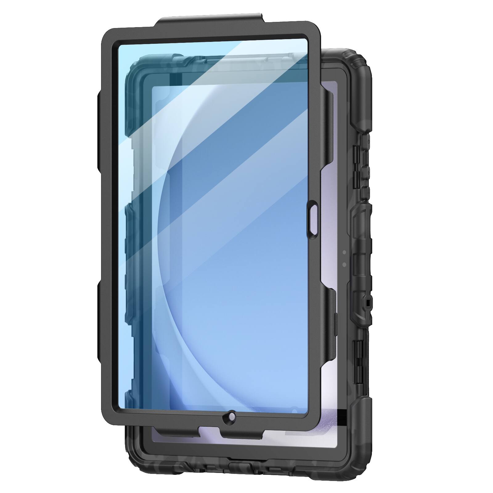 Angle. Dteck - for Samsung Galaxy Tab A9+ 11.0" 2023 (SM-X210/X215/X216) Heavy Duty Case,Rugged Cover with Screen Film+Shoulder Strap - Black.