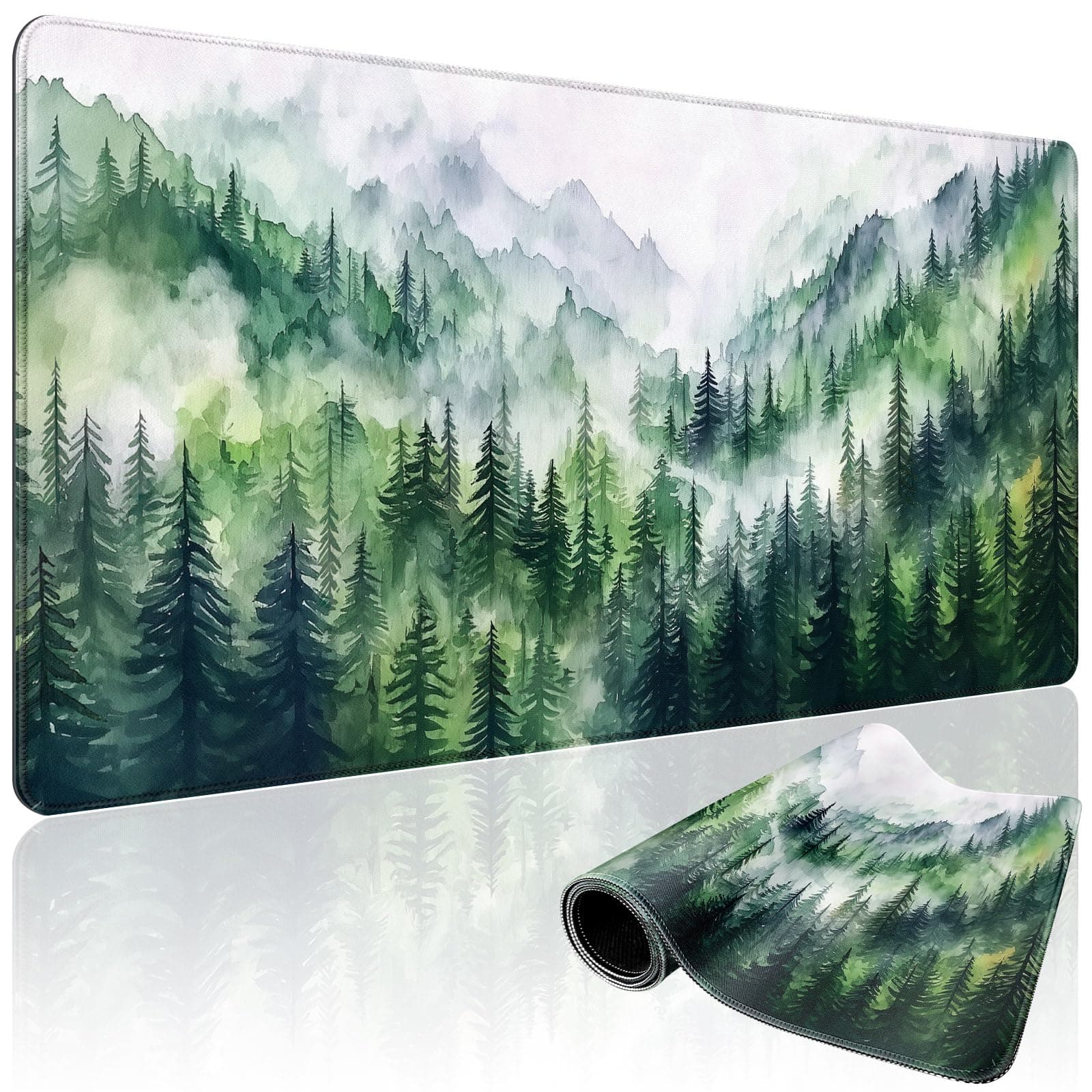 CovertSafe- Gothic Library Desk Mat Vintage Bookshelf Mouse Pad 31.5"x15.7"- Misty Forest Mountain