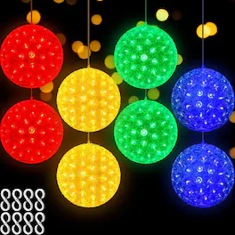 RTMB - 8-Pack 5.5" LED Starlight Sphere Lights, 100 LEDs, Hanging for Tree Décor - Color: red, green, blue and warm white