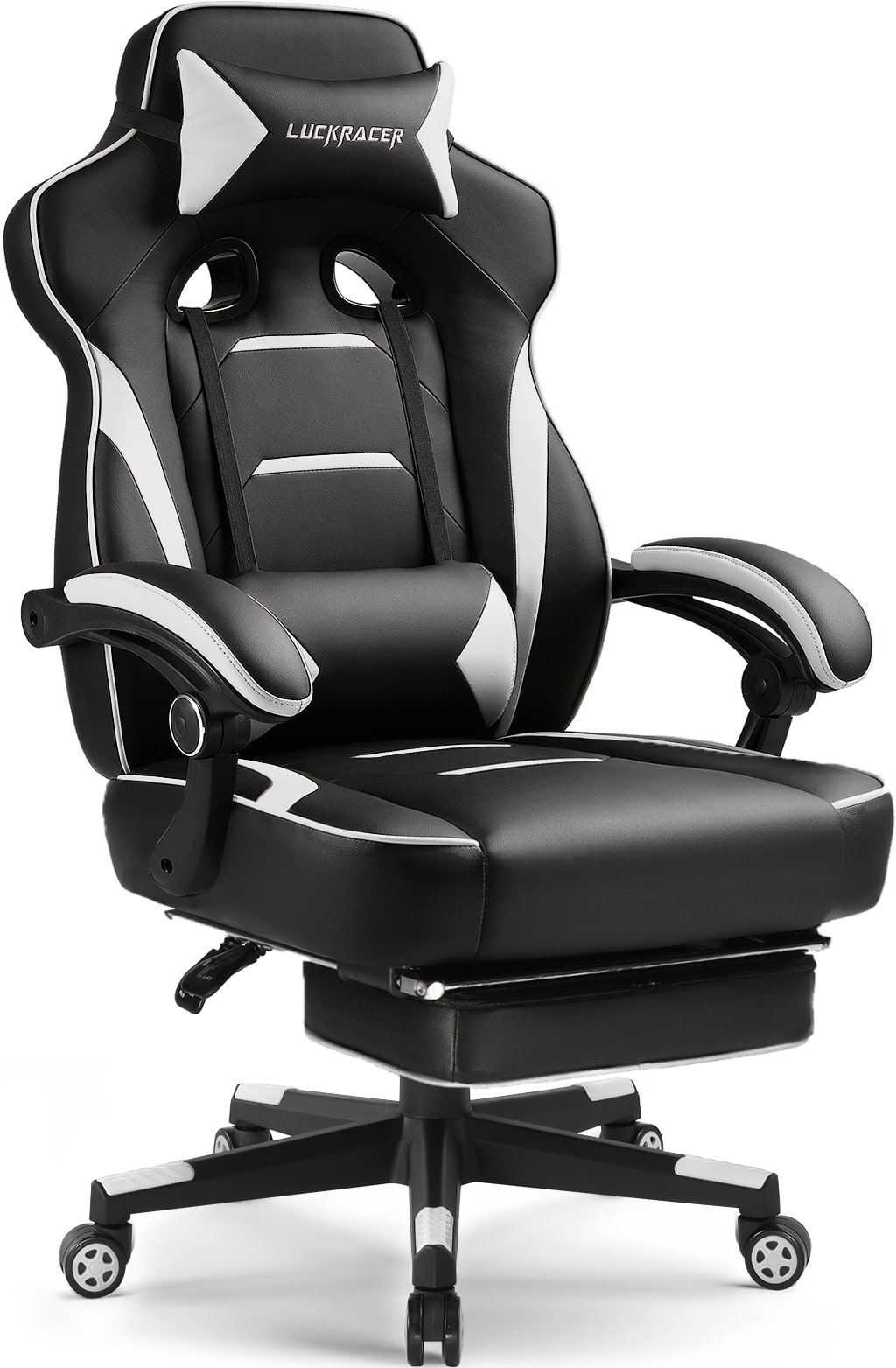 Front. GTPlayer - Gaming Chair with Footrest Big and Tall Racing Style Computer Chair,White - White.