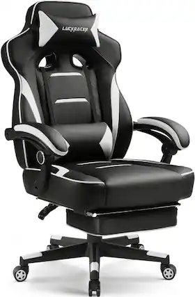 Front. GTPlayer - Gaming Chair with Footrest Big and Tall Racing Style Computer Chair,White - White.