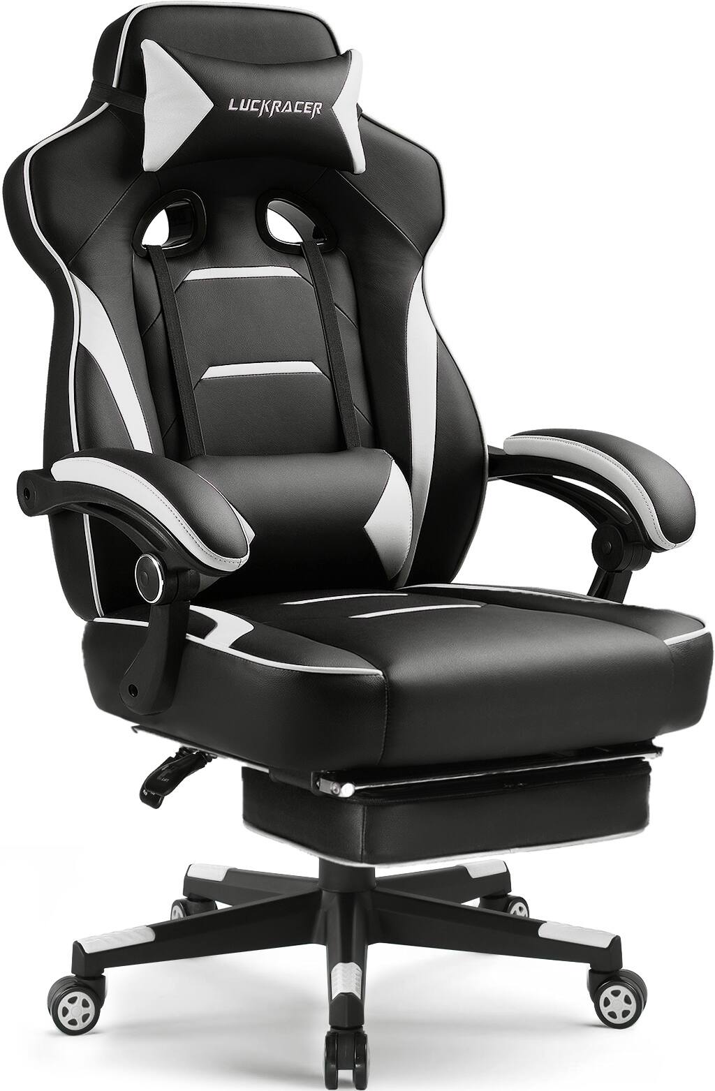 GTPlayer - Gaming Chair with Footrest Big and Tall Racing Style Computer Chair - White
