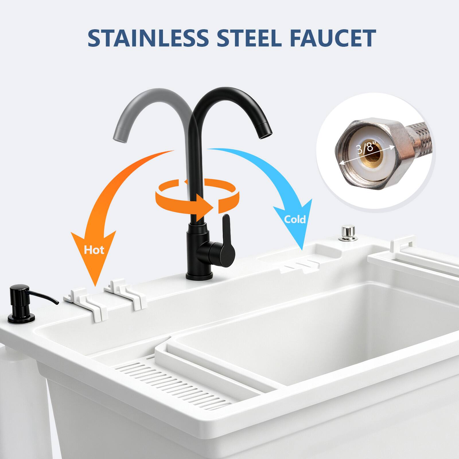 STAINLESS STEEL FAUCET

3/8"

Cold
Hot