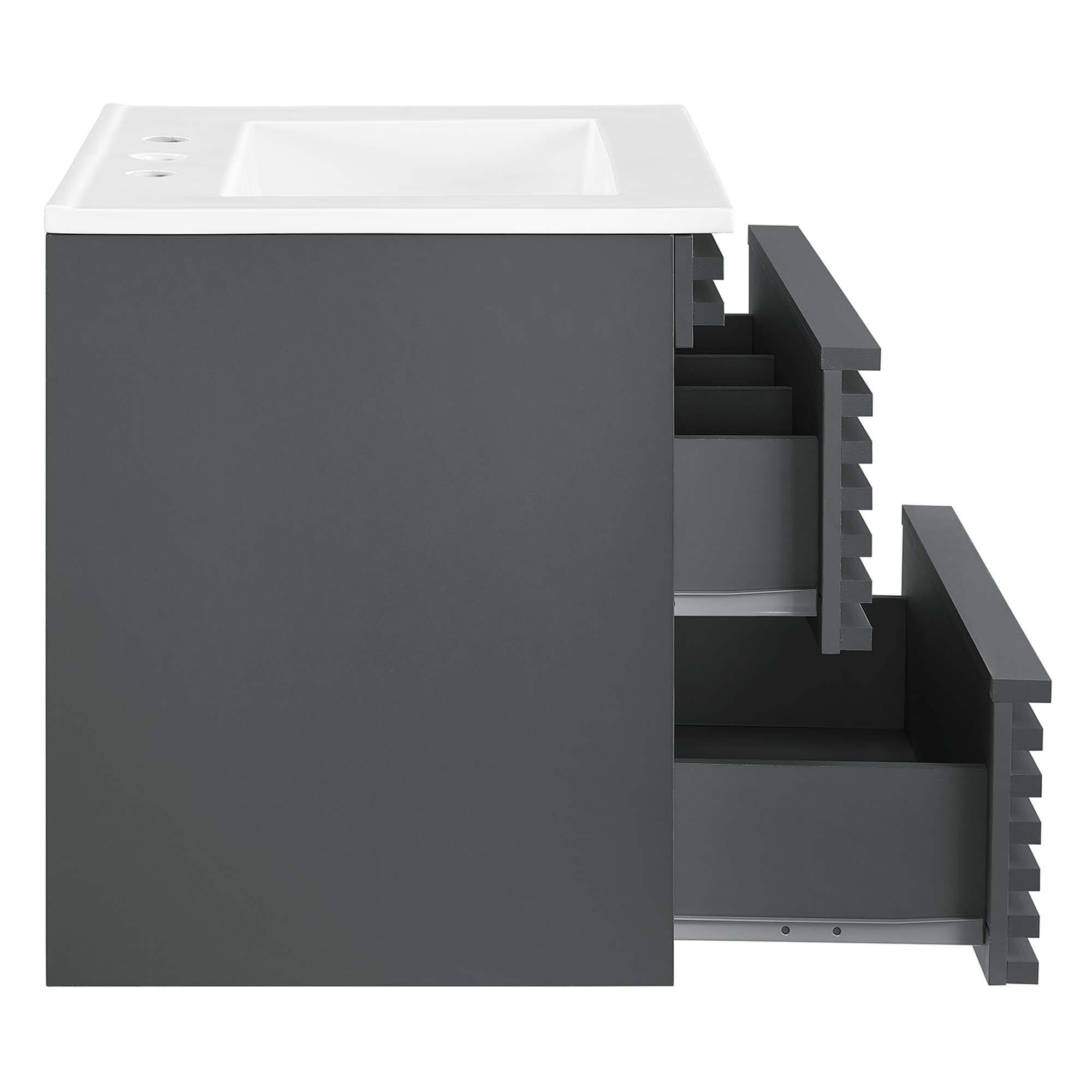 Alt View 4. Modway - Render Wall-Mount Bathroom Vanity with White Basin Included - Gray White.
