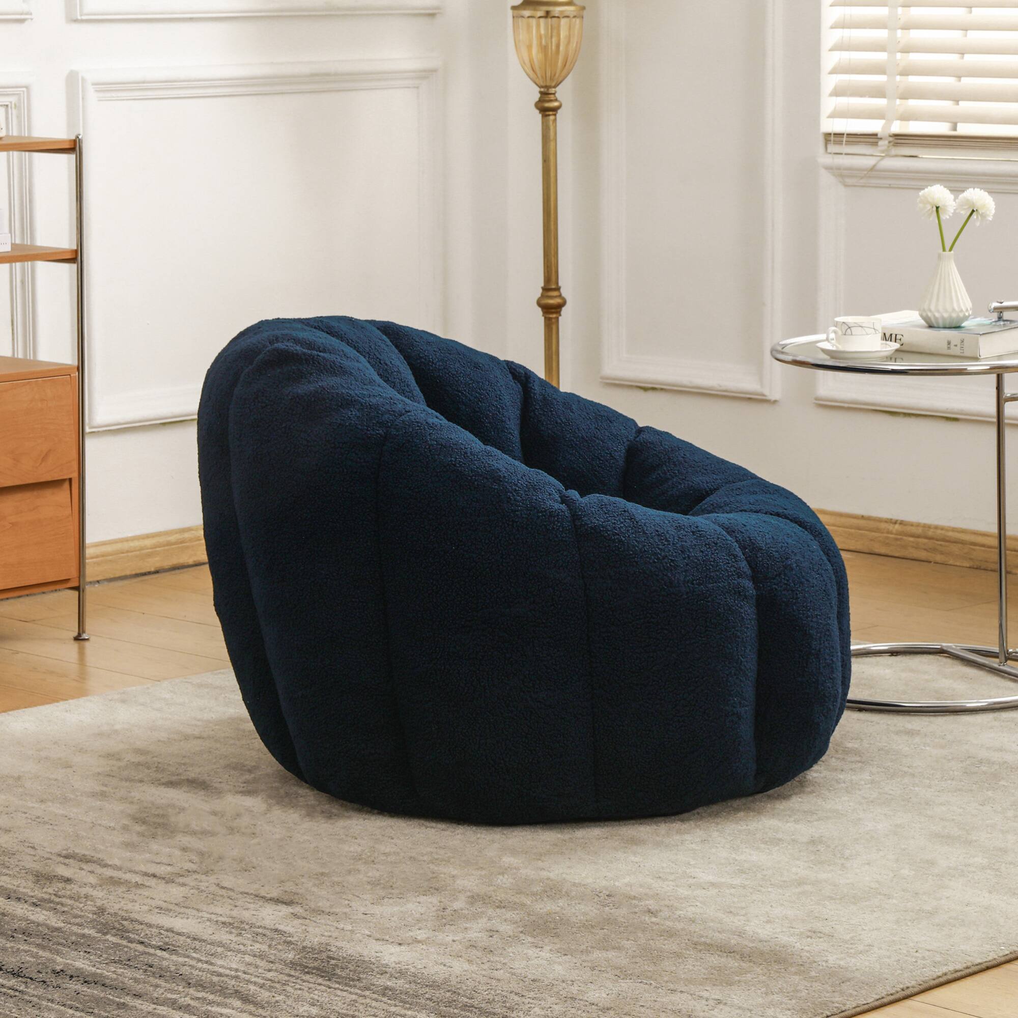 Alt View 1. GOODSILO - Plush Faux Fur Bean Bag Chair with Armrests and Ergonomic Backrest for Ultimate Relaxation in Living Spaces - Dark Blue.