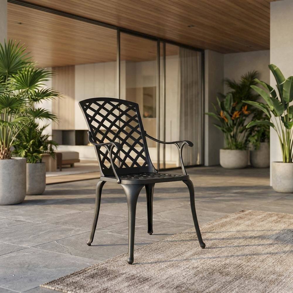 Alt View 5. Outdoor Escape - Black outdoor armchair set with high backrests and sturdy construction - Black.