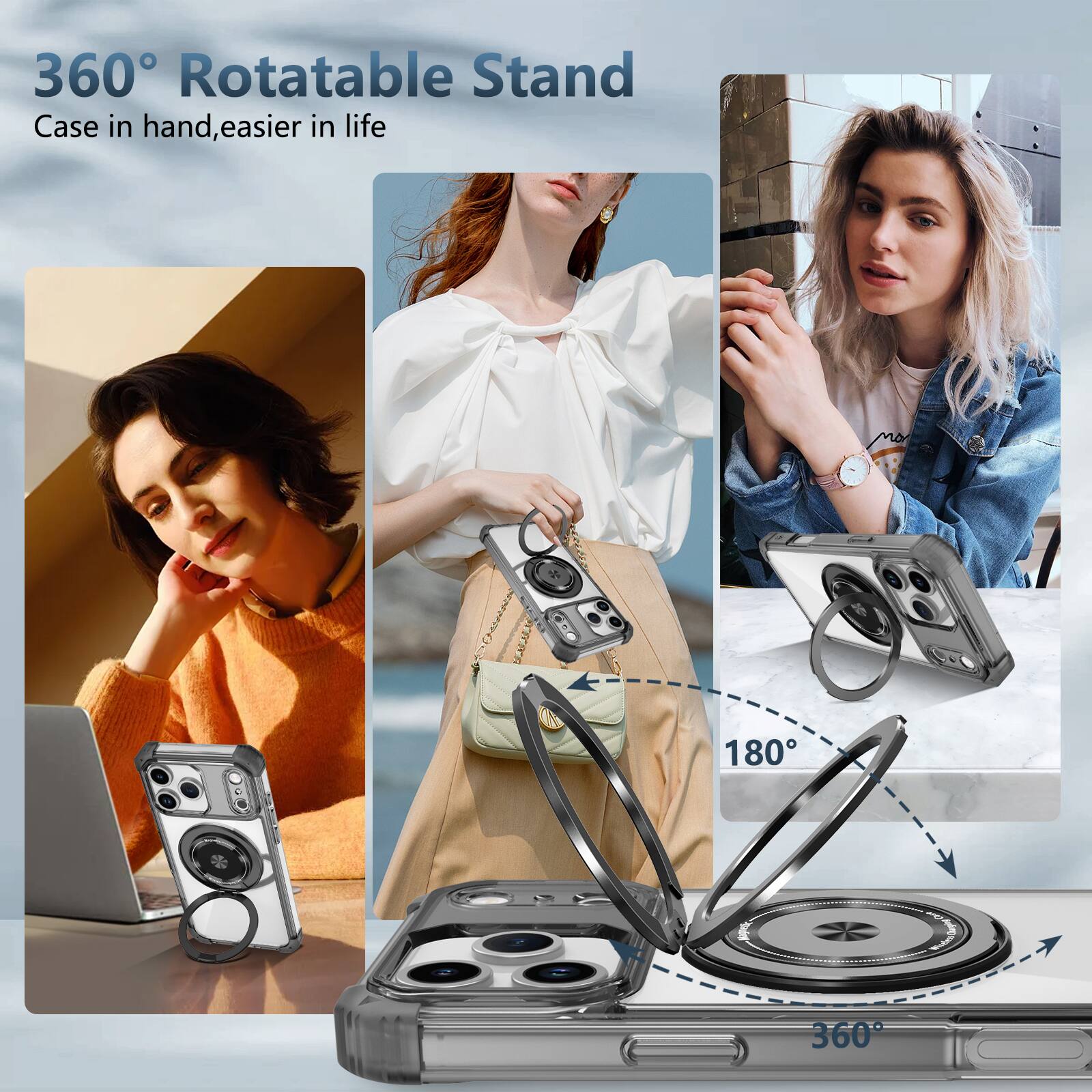 360° Rotatable Stand  
Case in hand, easier in life