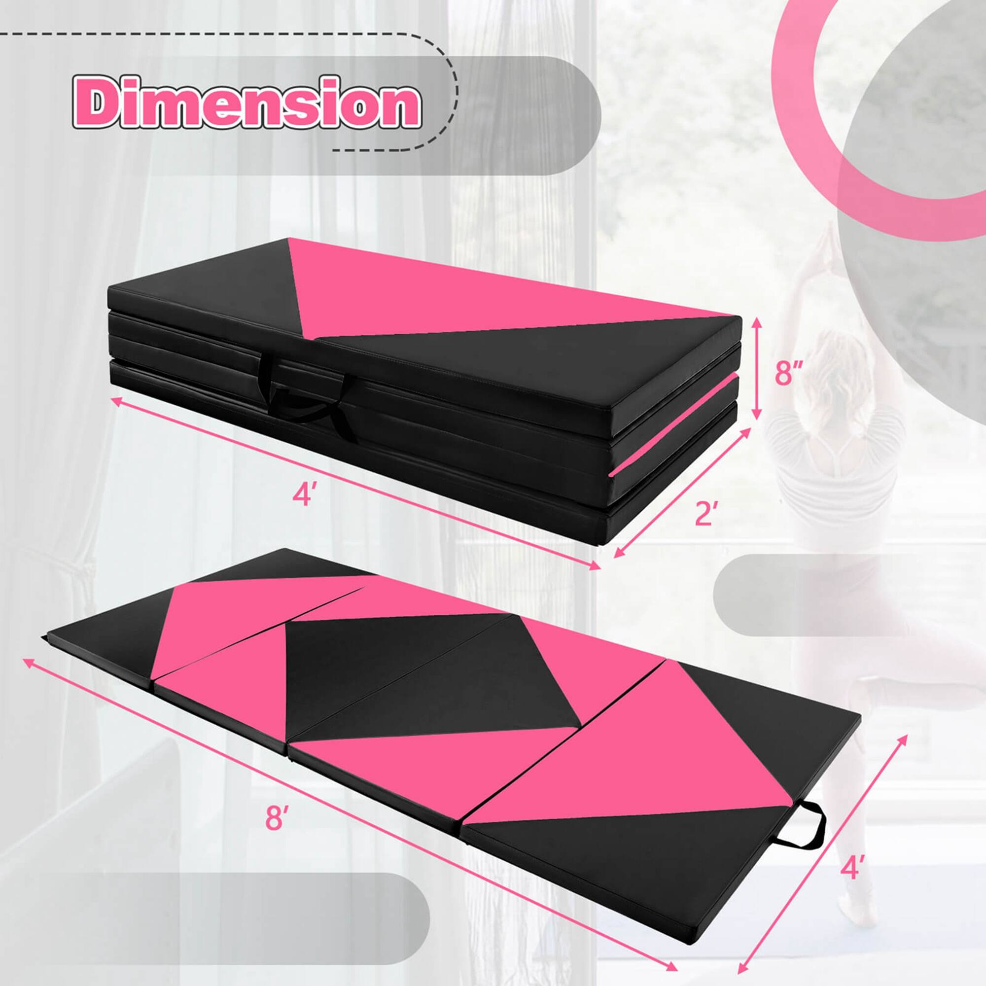 Alt View 2. Costway - Costway Folding Gymnastics Mat 8' x 4' x 2" PU Leather Tumbling Exercise Mat Yoga Gym - Pink,Black.