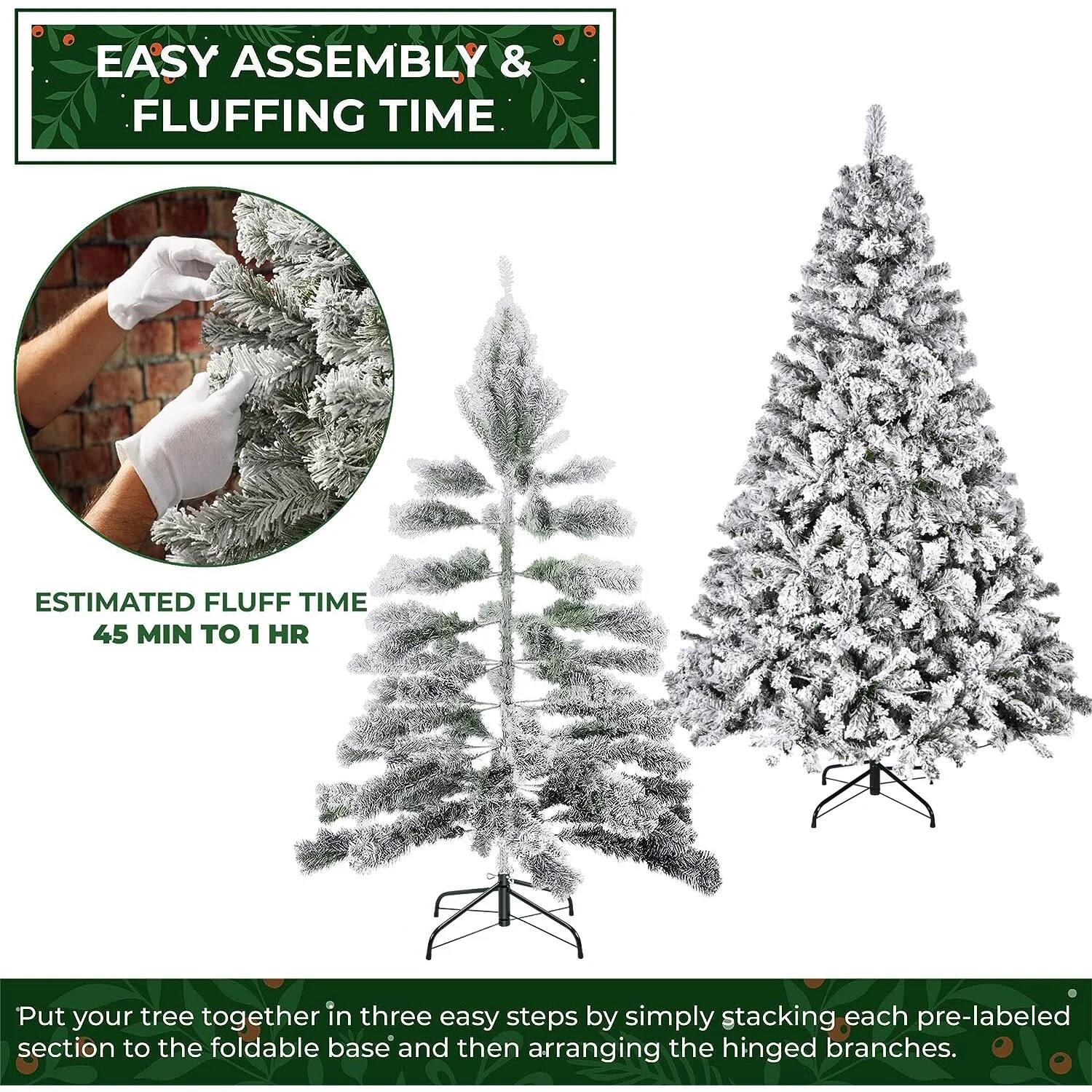 EASY ASSEMBLY & FLUFFING TIME

ESTIMATED FLUFF TIME 45 MIN TO 1 HR

Put your tree together in three easy steps by simply stacking each pre-labeled section to the foldable base and then arranging the hinged branches.