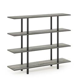 Furinno - Turn-N-Tube 4-Tier Wide Display Shelf, French Oak/Black - French Oak/Black