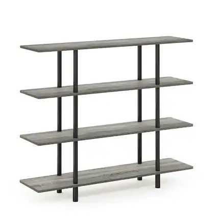 Front. Furinno - Turn-N-Tube 4-Tier Wide Display Shelf, French Oak/Black - French Oak/Black.