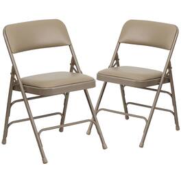 Emma + Oliver - 2 Pack Home & Office Portable Party Events Padded Metal Folding Chair - Beige Vinyl/Beige Frame