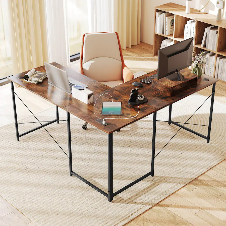 Long Table For Computer Costway L Shaped Reversible Computer Desk 2 Person Long Table w/Monitor ...
