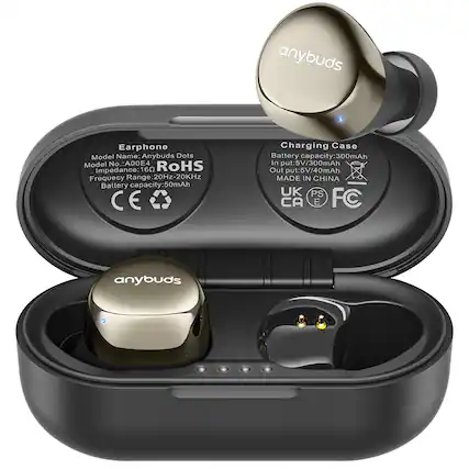 Earphone
Model Name: Anybuds Dots
Model No.: A00E4
RoHS
Impedance: 16Ω
Frequency Range: 20Hz-20KHz
Battery capacity: 50mAh
Charging Case
Battery capacity: 300mAh
Input: 5V/300mAh
Output: 5V/40mAh
MADE IN CHINA
CE
UK
CA
PS
E
FC
anybuds