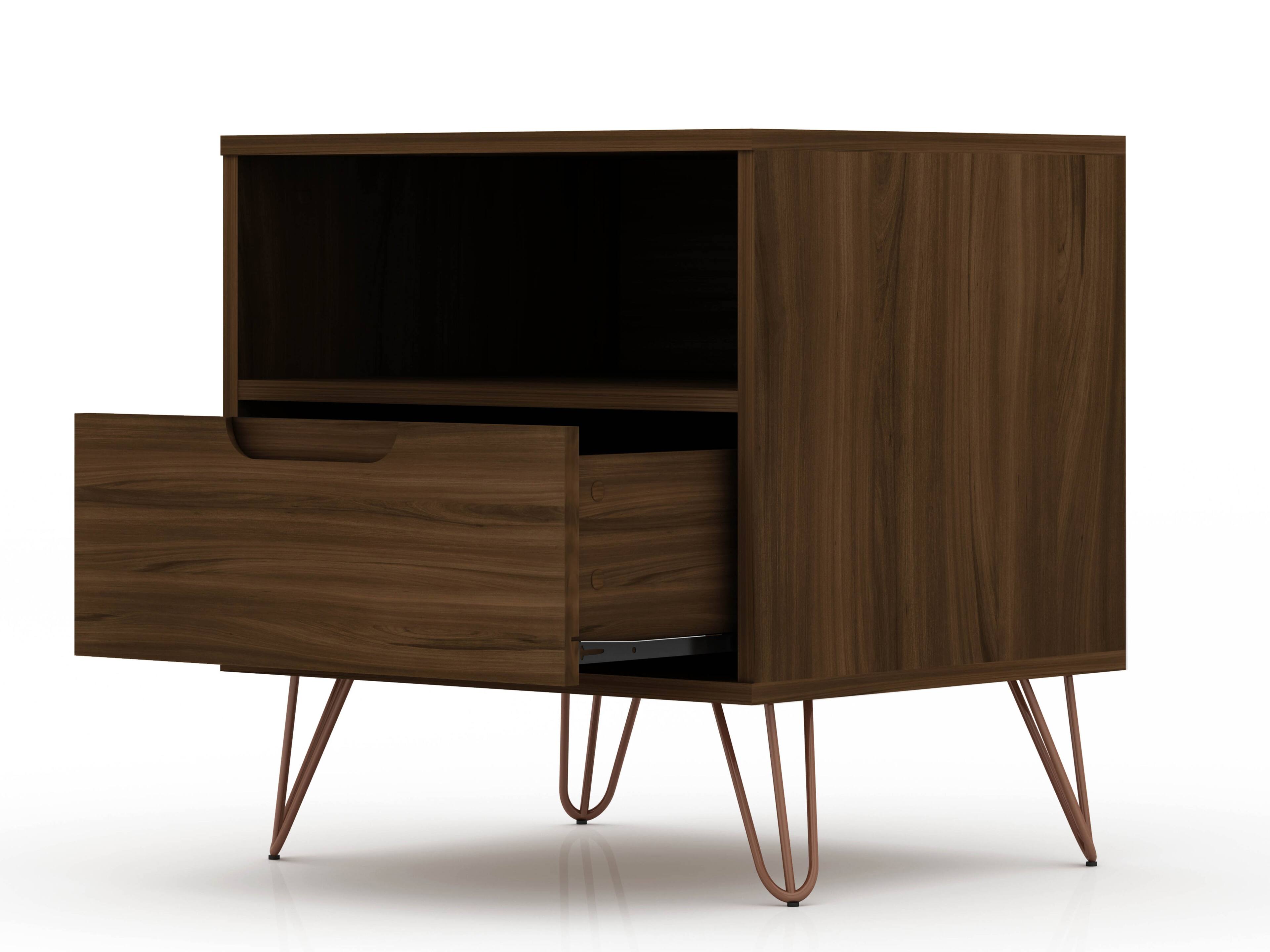 Back. Manhattan Comfort - Rockefeller Mid-Century Modern 20" Nightstand - Chestnut Brown.