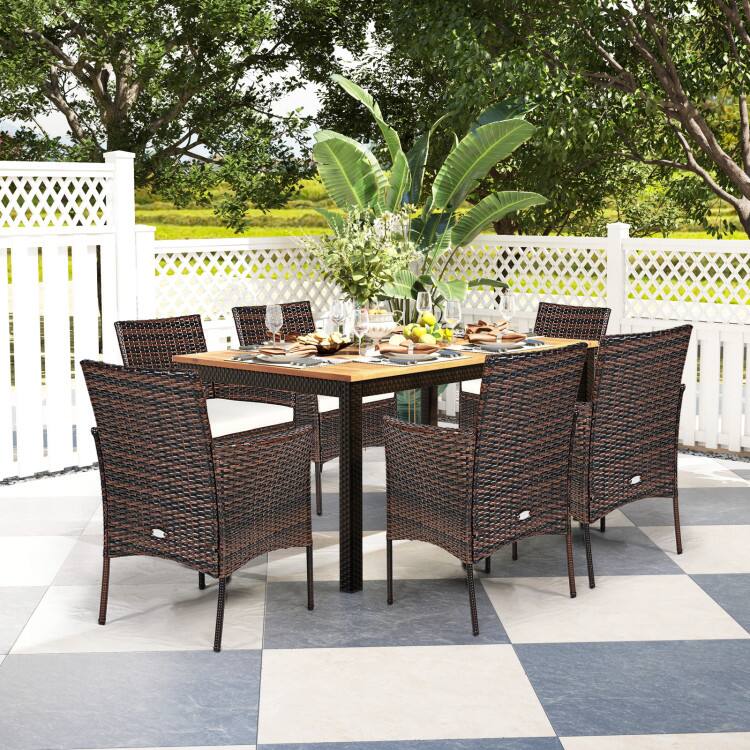 Front. Mondawe - 26in Freestanding Rattan Armchair Set w/ Removable Cushions, Outdoor Wicker Patio Chairs 2Pcs - Brown.