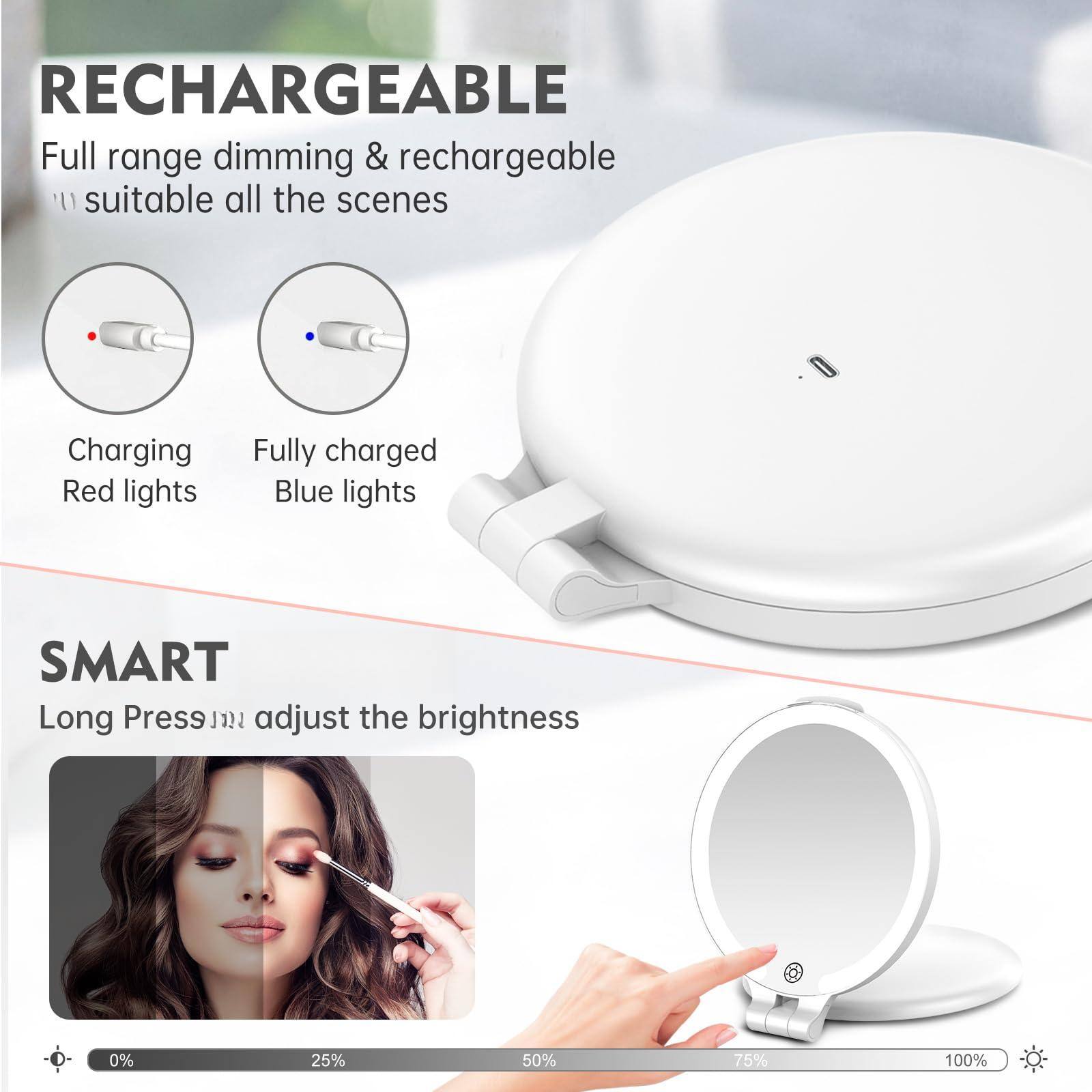 RECHARGEABLE  
Full range dimming & rechargeable  
suitable all the scenes  
Charging Red lights  
Fully charged Blue lights  

SMART  
Long Press to adjust the brightness  
0% 25% 50% 75% 100%