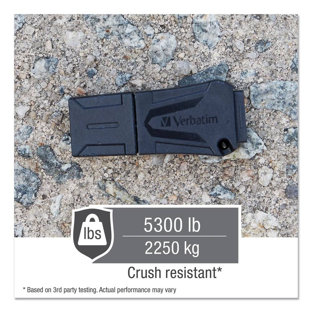 Verbatim  
5300 lb  
2250 kg  
Crush resistant*  
* Based on 3rd party testing. Actual performance may vary
