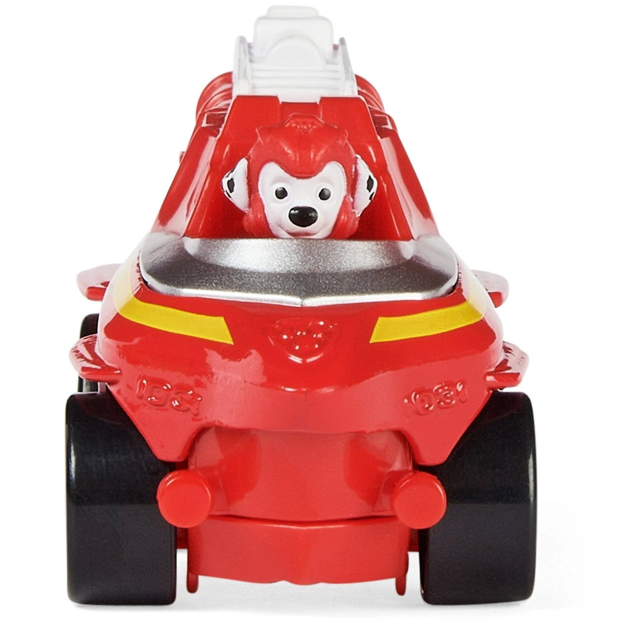 Left. Paw Patrol - PAW Patrol True Metal Aqua Pups Marshall 1:55 Die-Cast Rescue Vehicle with Working Wheels for Ages 3+ - Red.
