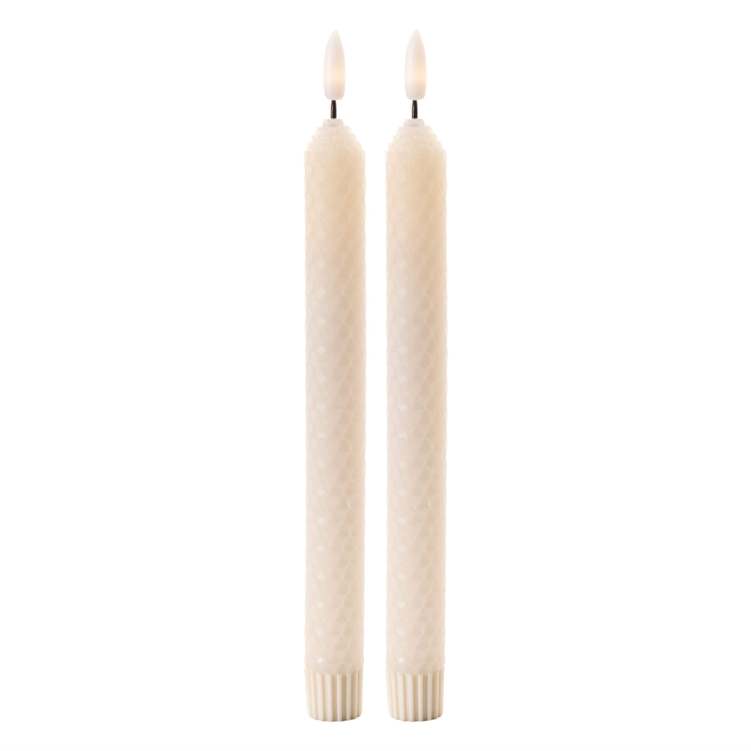 BreeBe - FIA Wick Beige Textured Taper Candle (Set of 2) - White