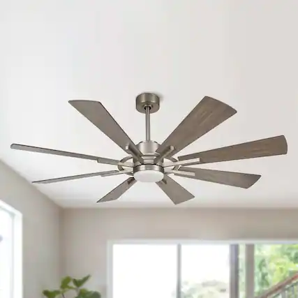 Front. Parrot Uncle - 60" Windmill 8-Blade Ceiling Fan with LED Light, Remote Control, Reversible DC Motor - Bronze.