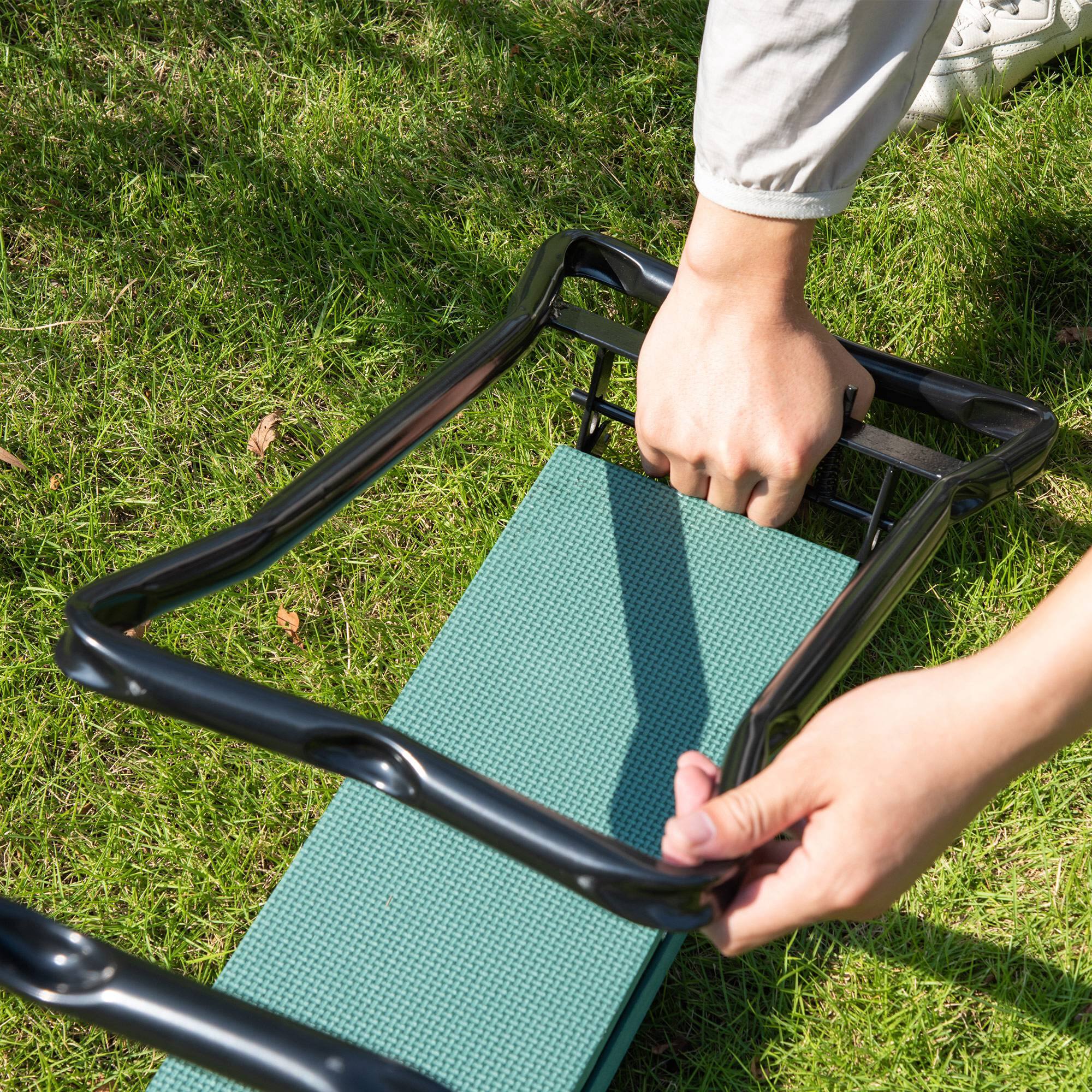 Alt View 8. Outsunny - Padded Garden Kneeler and Seat Bench, Padded Foldable Garden Stool - Green.