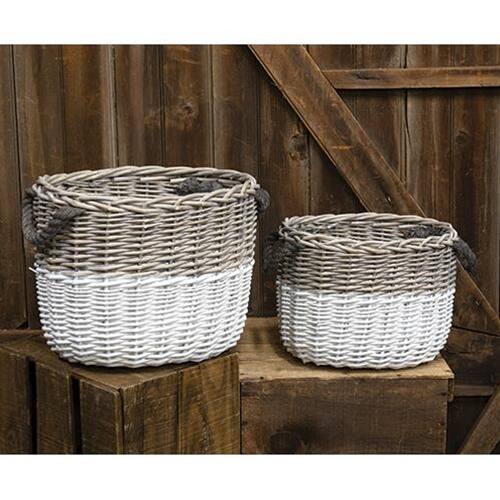 Front. BreeBe - *2/Set White Dipped Grain Baskets - White.