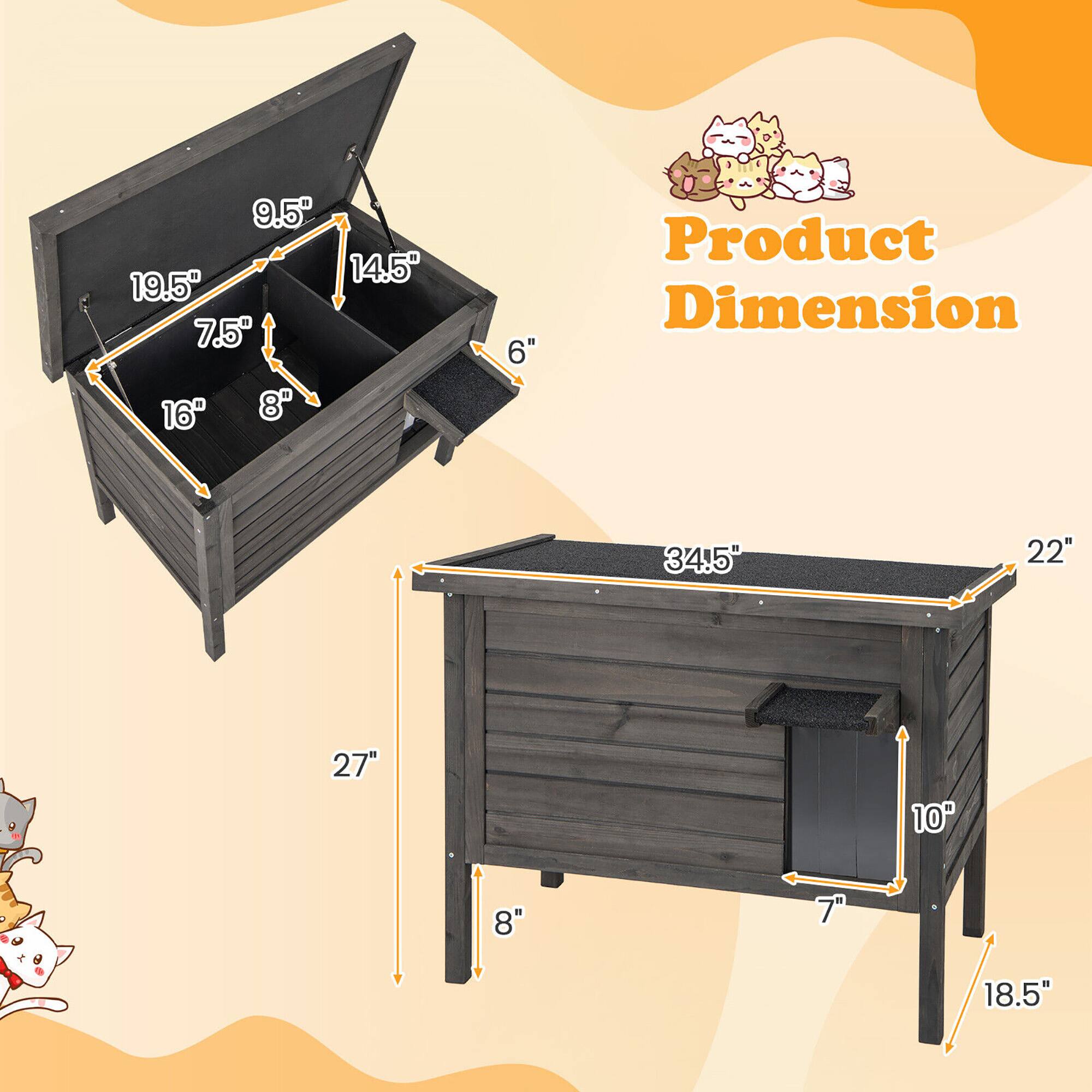 9.5" 19.5" 7.5" 16" 8" 14.5" 6"  
Product Dimension  
34.5" 22" 27" 10" 8" 18.5"