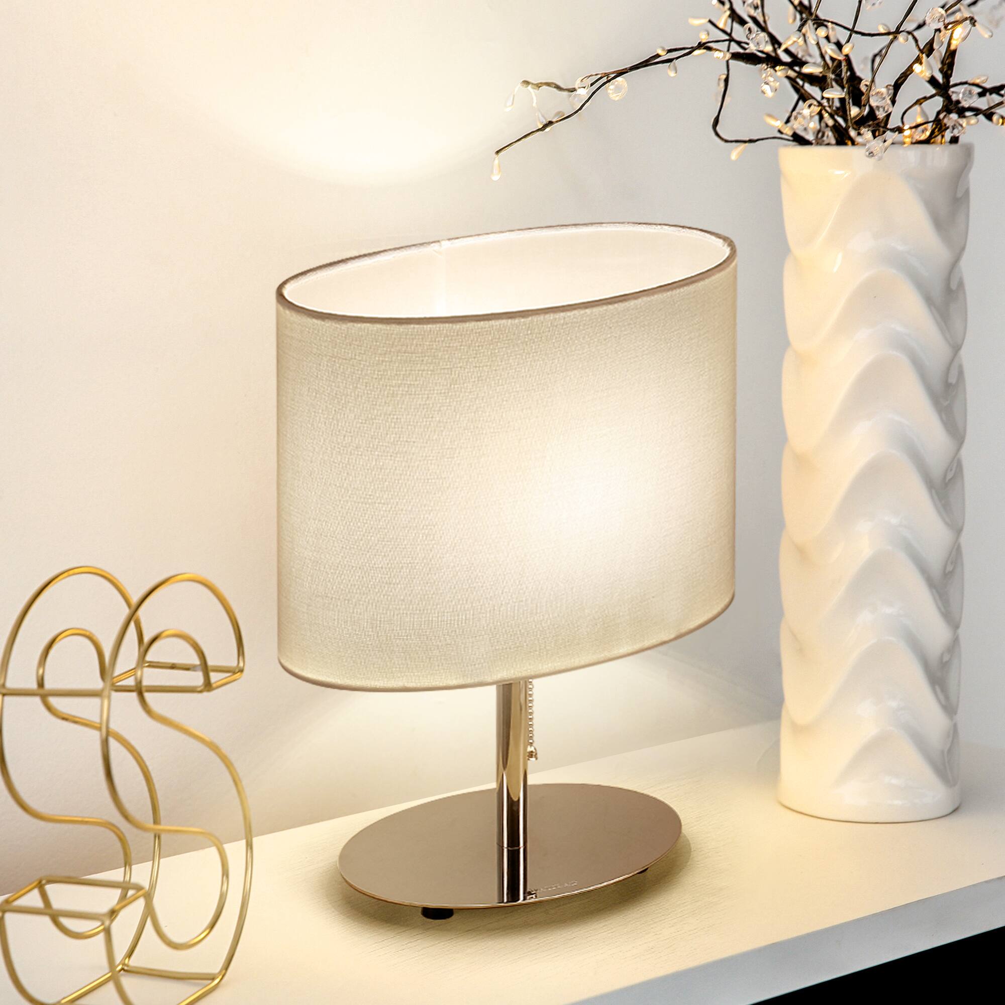 Front. Oumilen - Bedside Table Lamp Metal Base Desk Lamp Oval Night Light for Bedroom Kids Room.