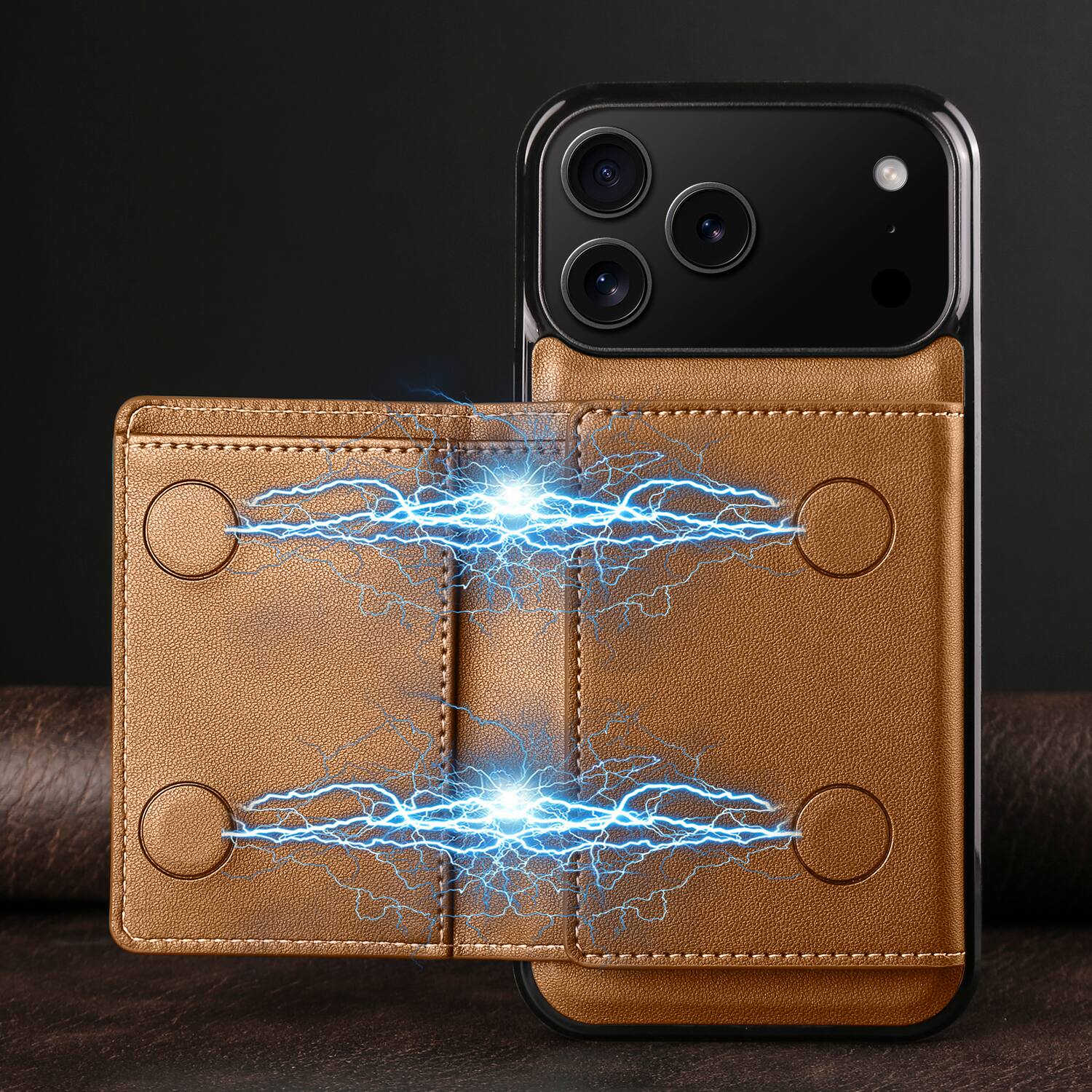 Alt View 4. Dteck - 2-in-1 Magnetic Detachable Wallet Case for Apple iPhone 17 Pro Max, PU Leather Shockproof Cover with Kickstand - Brown.