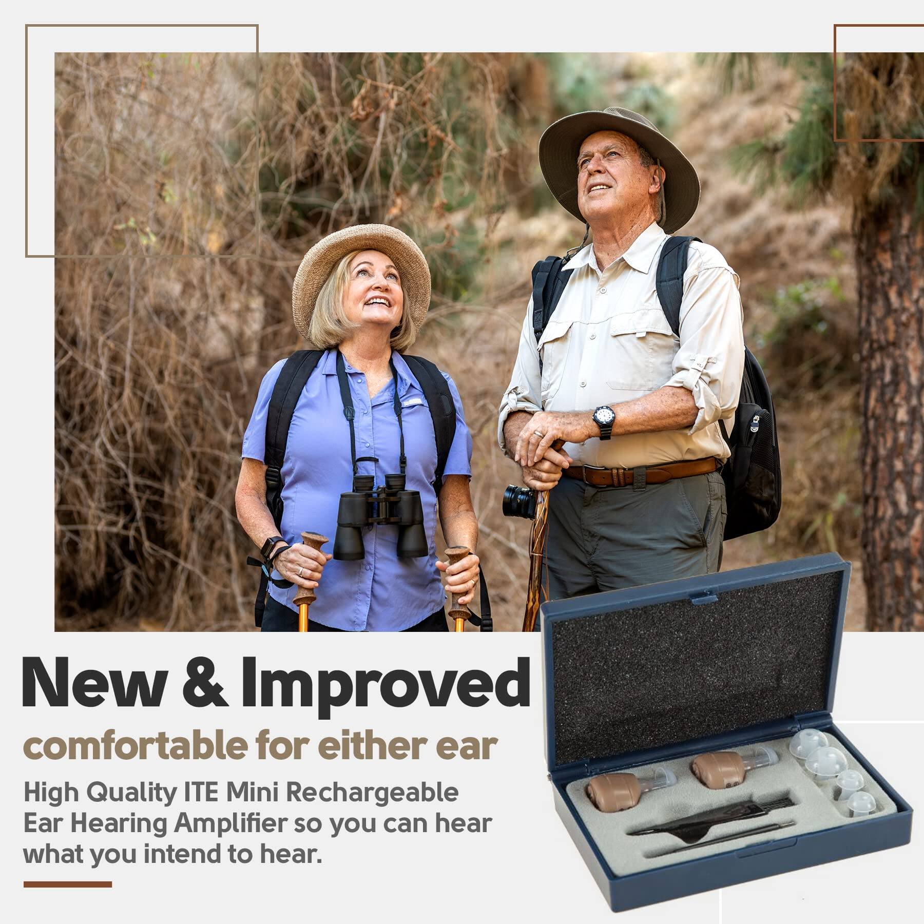 New & Improved  
comfortable for either ear  

High Quality ITE Mini Rechargeable Ear Hearing Amplifier so you can hear what you intend to hear.