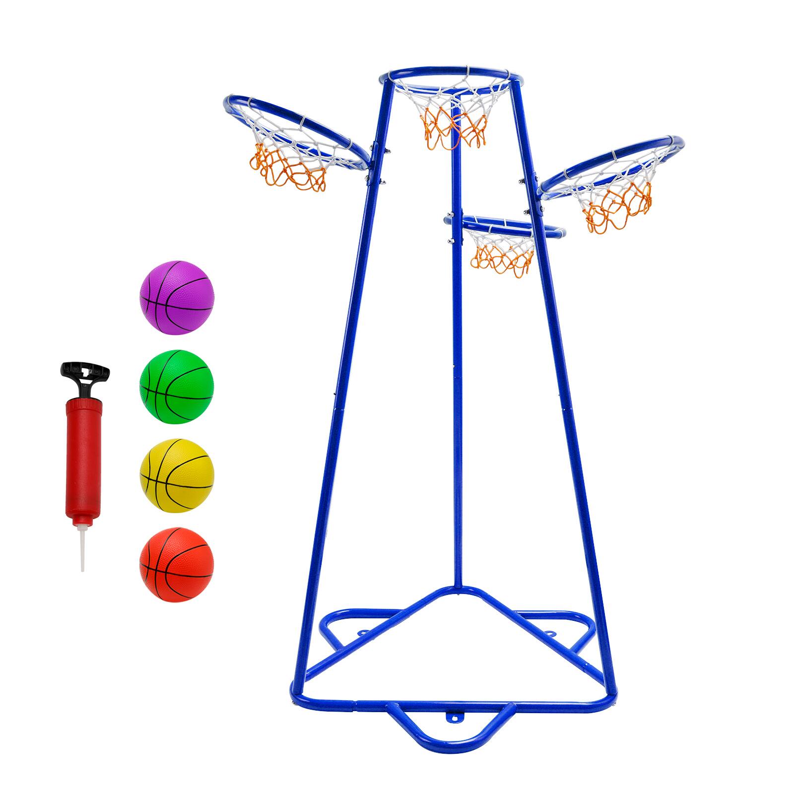 Alt View 7. Topteng - 4-Hoop Kids Basketball Set with 4 Balls - Adjustable Height Preschool Toy for Indoor & Outdoor Play, Blue.